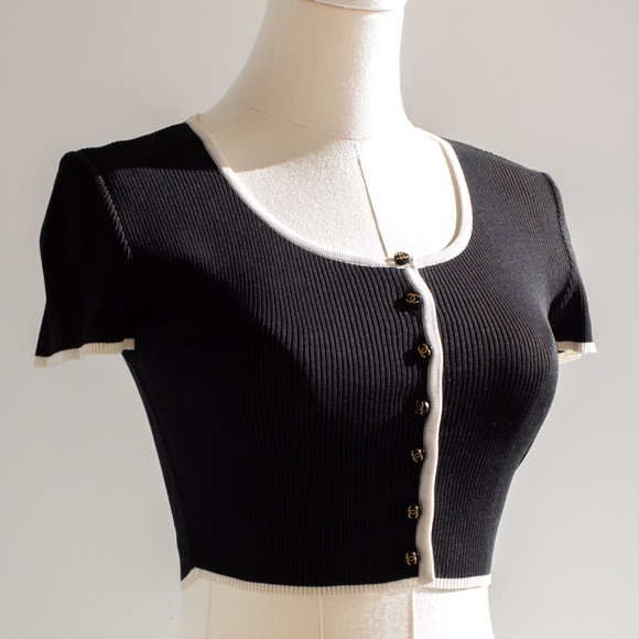 Chanel Spring 1995 Black White 95P Crop Cardigan - Picture 6 of 11